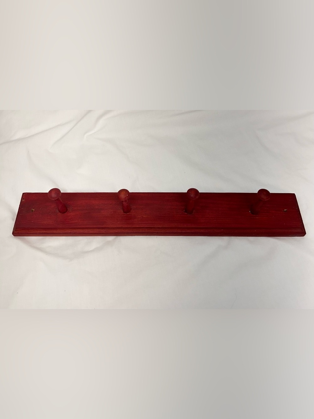 Vintage Red Wooden 4-Peg Wall Mount Coat Rack Towel Rail 18”